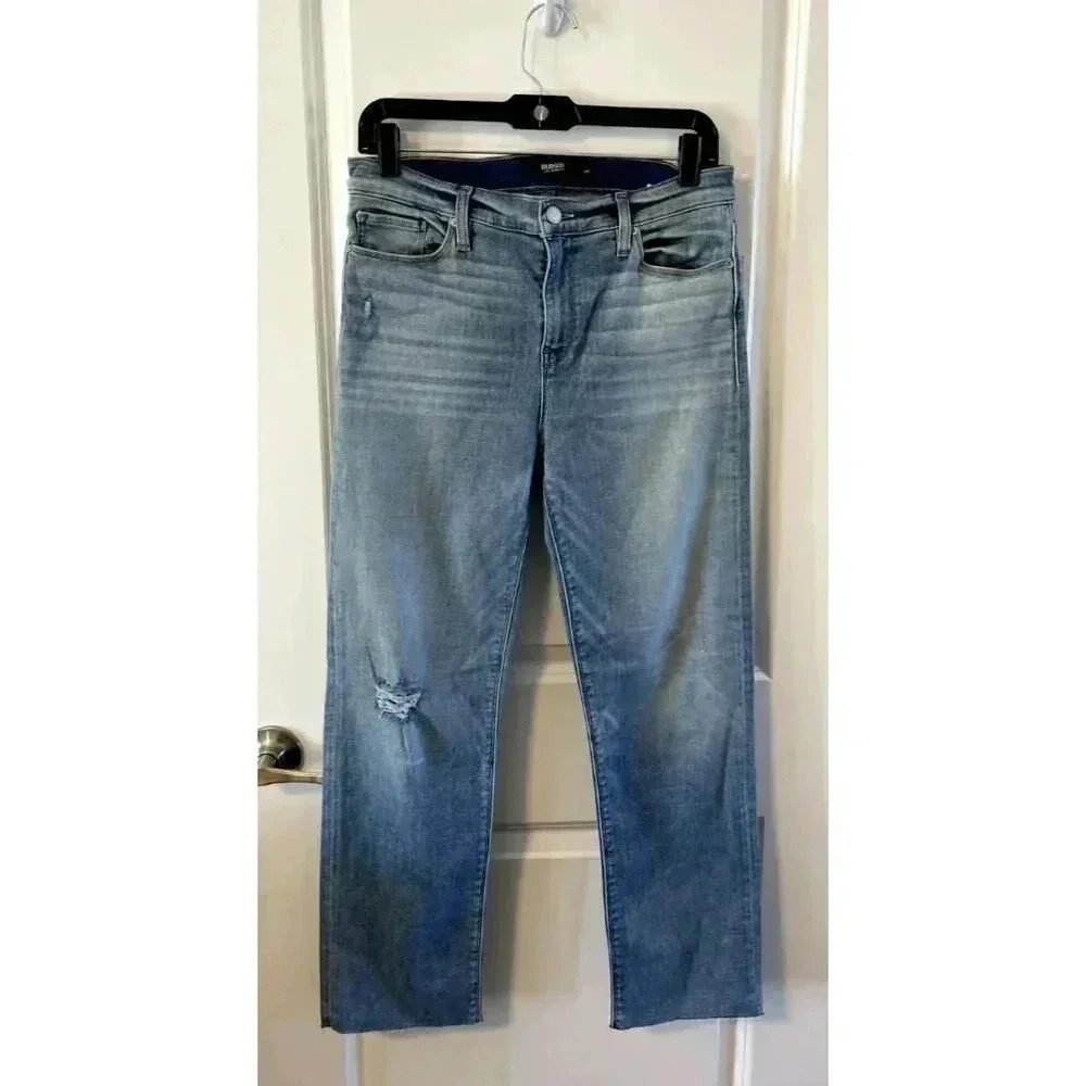 NWT Hudson Nico Cigarette jeans medium wash size 29 distressed raw hem MSRP $195
